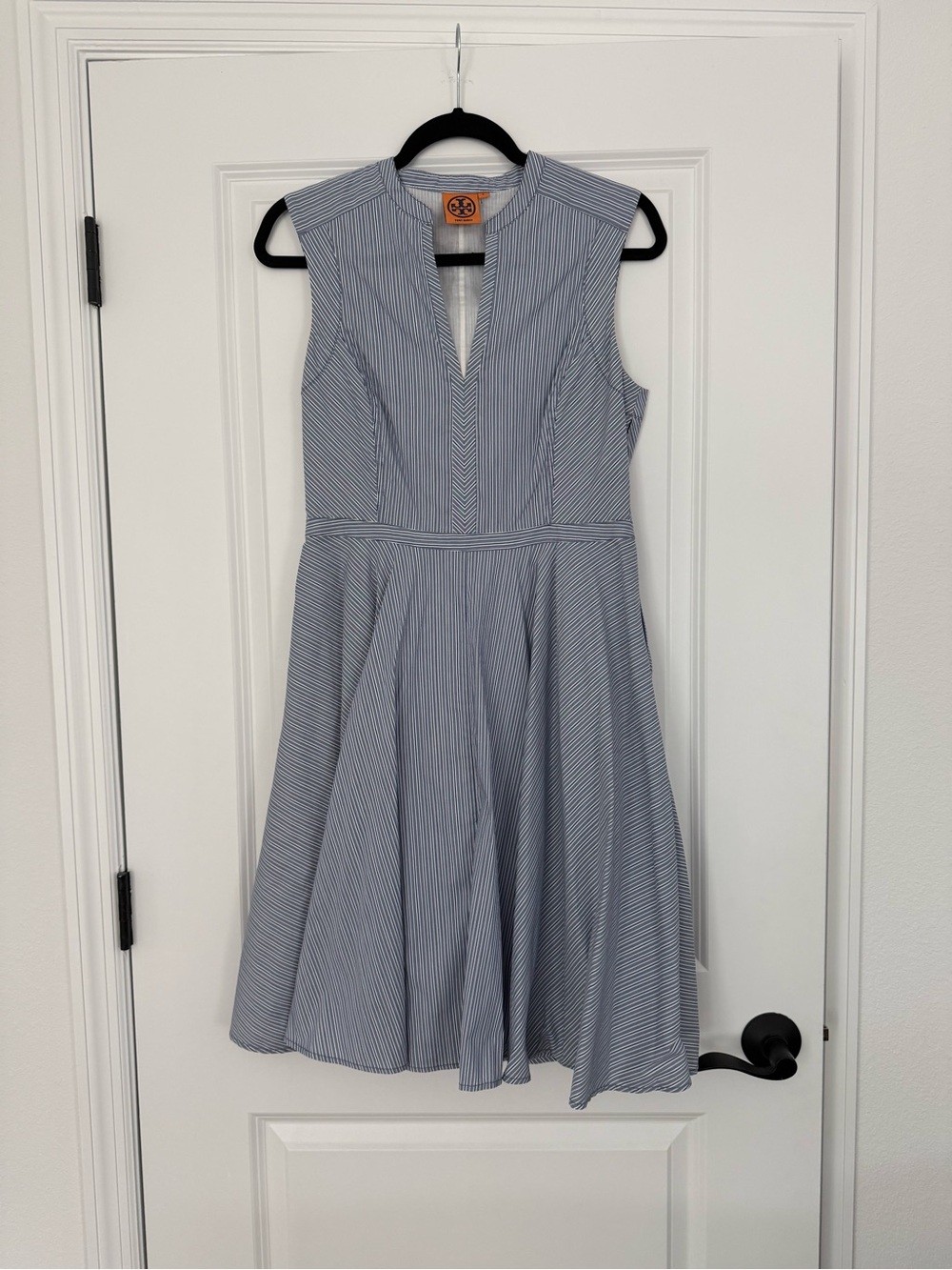 NWOT Tory Burch Blue and White Striped Midi Fit-and-Flare Dress